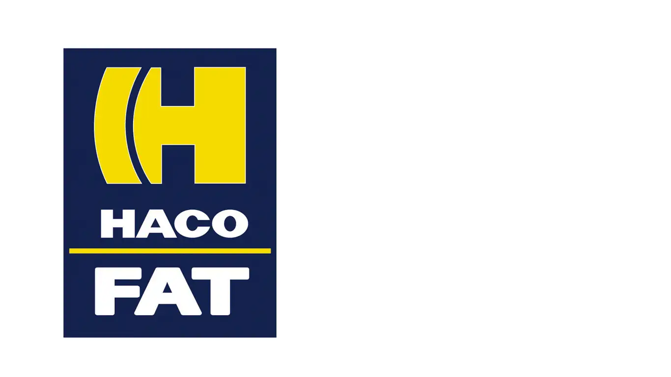 Logo Haco, dunkelblaues Rechteck mit gelben H